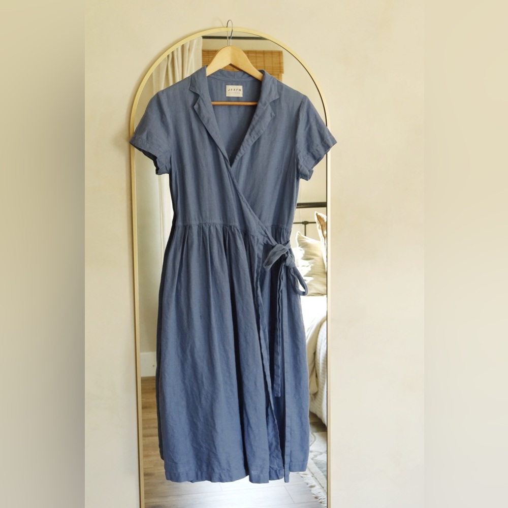 Blue Linen Wrap Dress